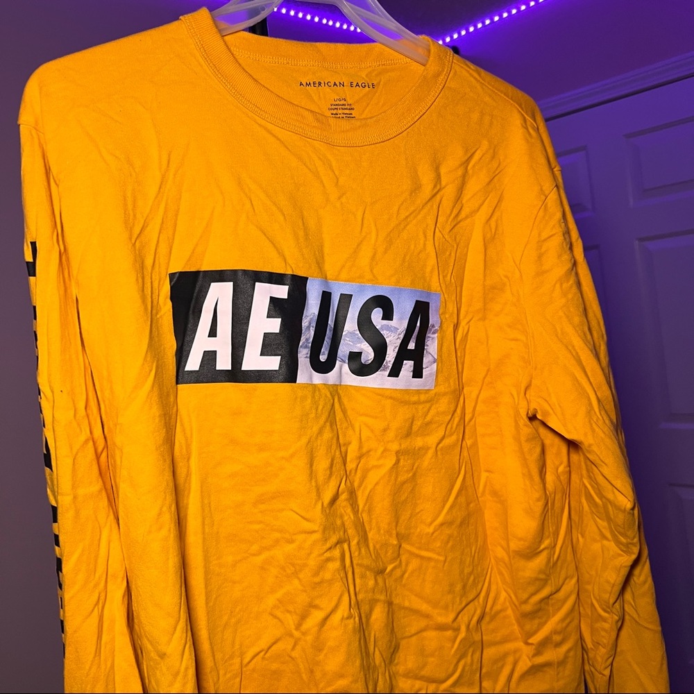 American Eagle Yellow Long Sleeve Shirt Large
